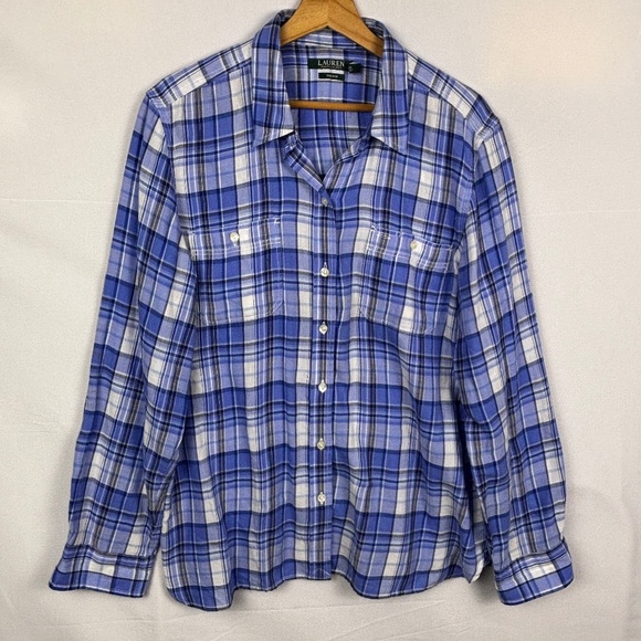 Lauren Ralph Lauren Women Long Sleeve 100% Cotton Button Up Shirt Sz XL Classic - Picture 1 of 9